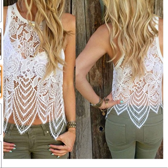 Boho Sexy Lace Crochet Vest Top Casual Blouse - Picture 2 of 5